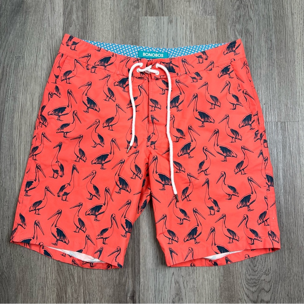 Bonobos Swim Trunks Board‎ Shorts Mens Size 31 Pelicans Coral Blue 9” Inseam